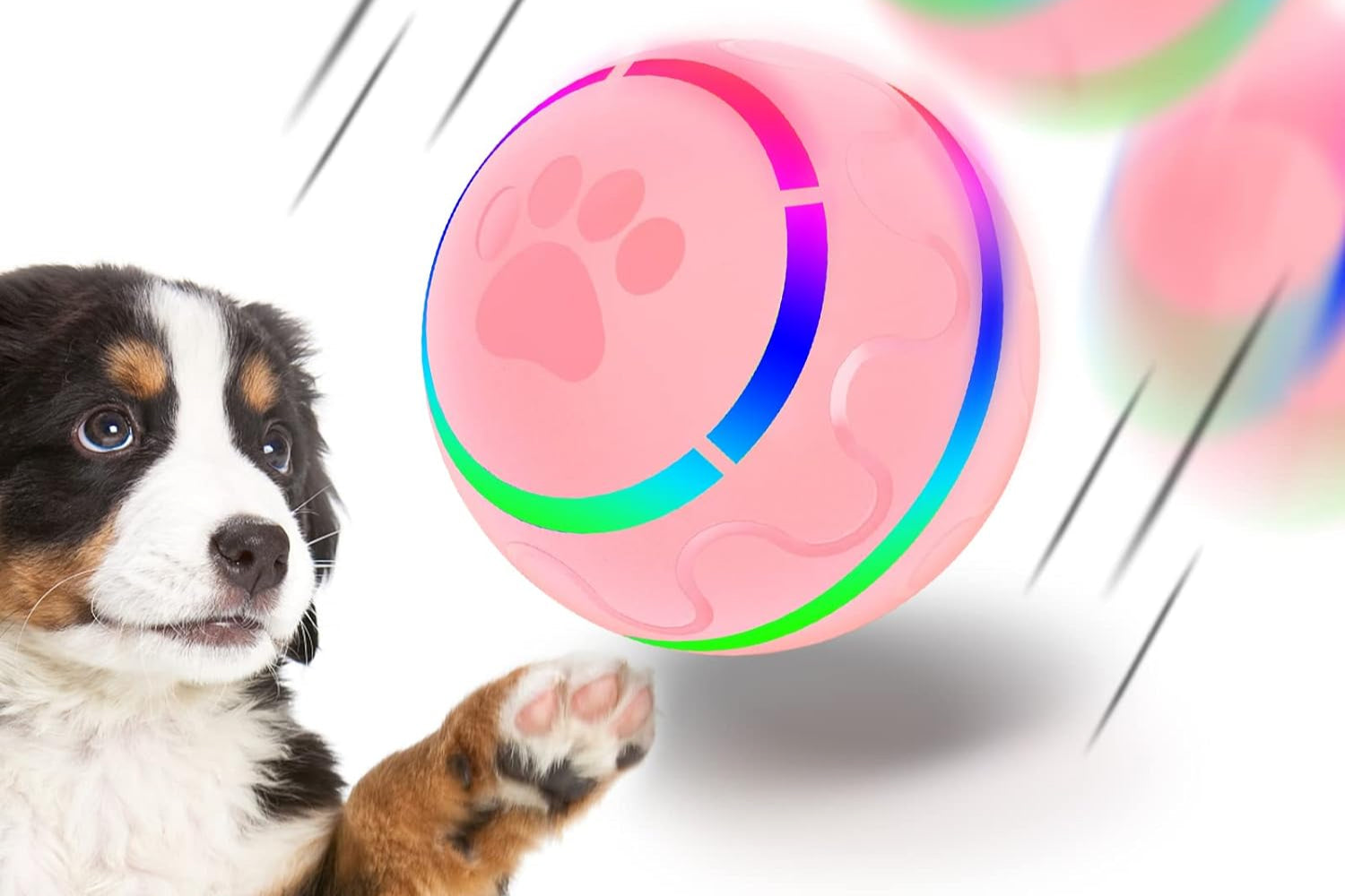 Peppy Pet Ball for Dogs, Interactive Dog Toy Durable Automatic Rolling Ball with Led Flash Lights for Small Medium Dogs Breed, Wicked Ball with Motion Activat Bpa-Free USB Rechargeable